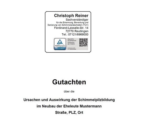 Schimmelgutachten Bausachverständiger aus  Holzgerlingen